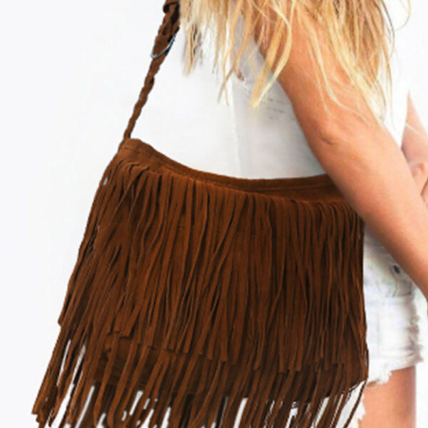 Add some boho vibes to your wardrobe with the Faux Suede Fringe Braid Shoulder Strap Bag. Crafted with high-quality faux suede
