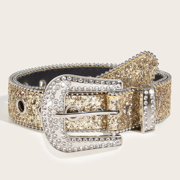 Transform your look with eye-catching rhinestones Multi-functional belt suitable for both everyday and fancy attire Brings a hint of glitz to any outfit Adjustable buckle for a personalized fit
