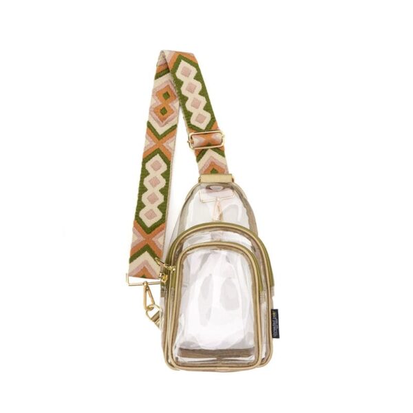 PRODUCT DESCRIPTIONNow you can build your perfect clear sling bag! Pick your favorite trim color sling bag and then pick your favorite style strap to build the perfect bag. All straps are interchangeable!Our Riley clear sling from the Threaded Pear is