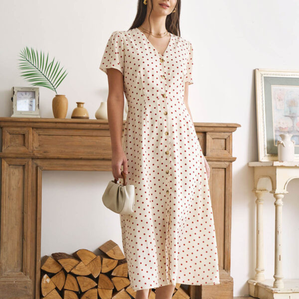 Fabric:This V Neck Midi Dress is made of Polyester and Spandex. Polyester is an artificial fiber that feels soft
