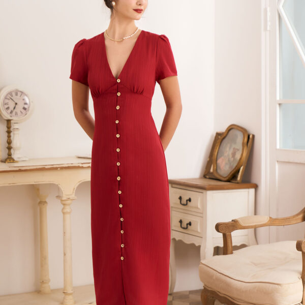 Fabric:This V Neck Midi Dress is made of Polyester and Spandex. Polyester is an artificial fiber that feels soft