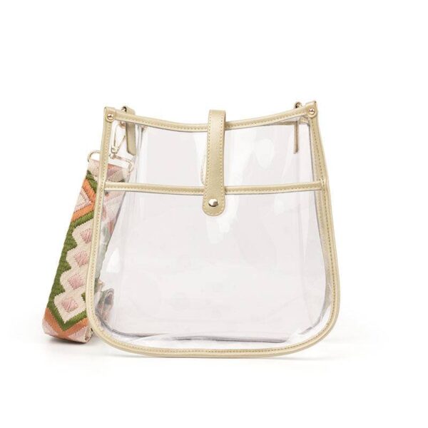 Now you can build your perfect clear bag! Pick your favorite color bag and then pick your favorite style strap to build the perfect bag. All straps are interchangeable! Our beautiful clear courier from the Threaded Pear is the perfect stadium