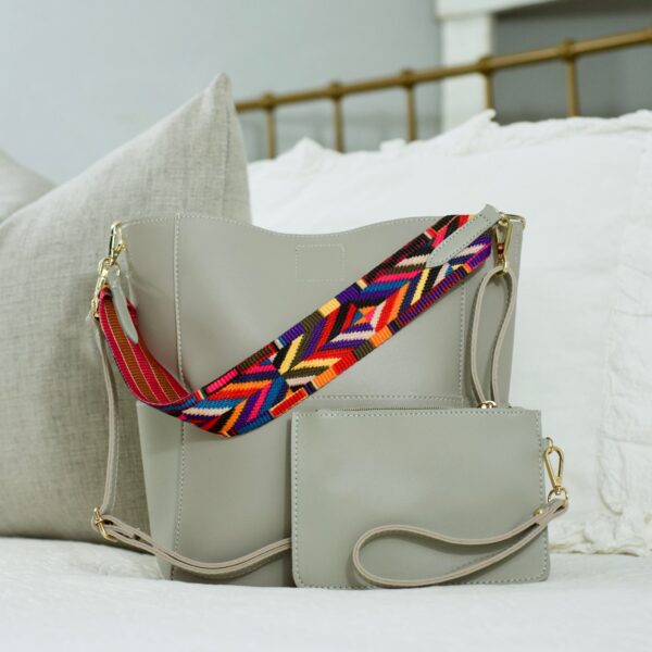 Now you can build your perfect bag! Pick your favorite color vegan leather bag and then pick your favorite style strap to build the perfect bag for you. All straps are interchangeable