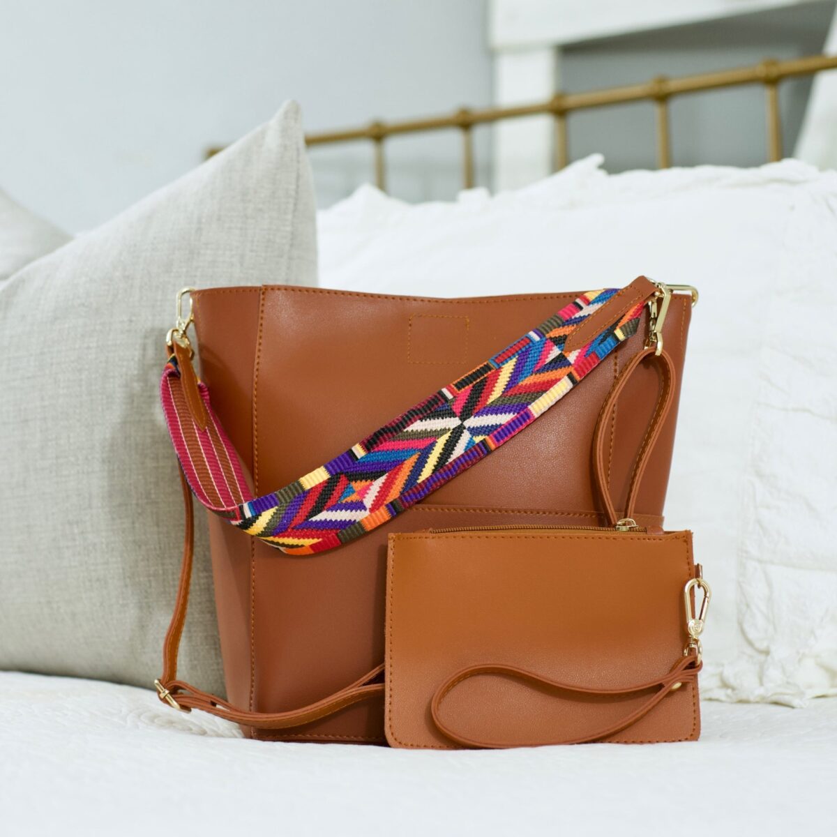 Now you can build your perfect bag! Pick your favorite color vegan leather bag and then pick your favorite style strap to build the perfect bag for you. All straps are interchangeable