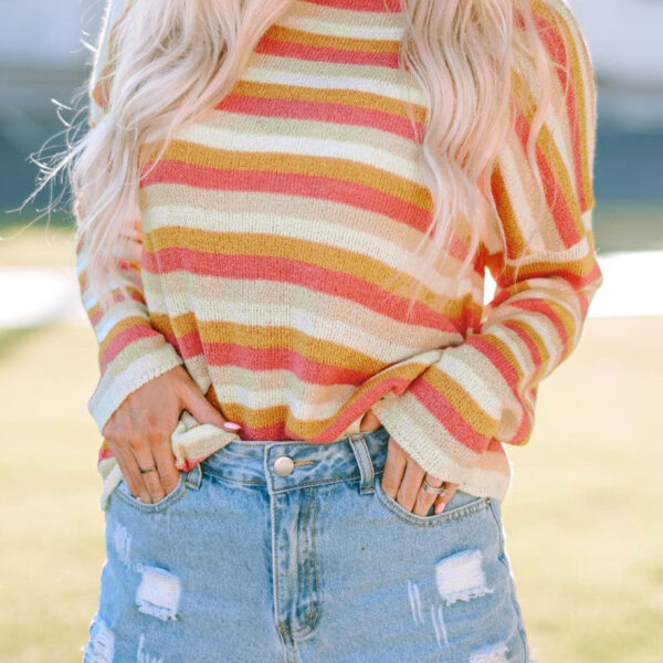 This Knitted Sweater has a laid-back vibe with its colorful stripes all over. The loose