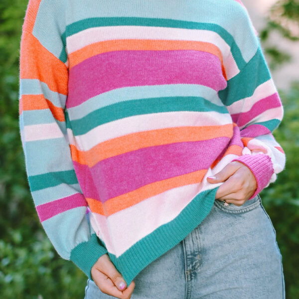 This multicolor sweater exudes effortless style with trendy striped pattern and relaxed drop shoulder designCrafted from a soft and cozy knit fabric