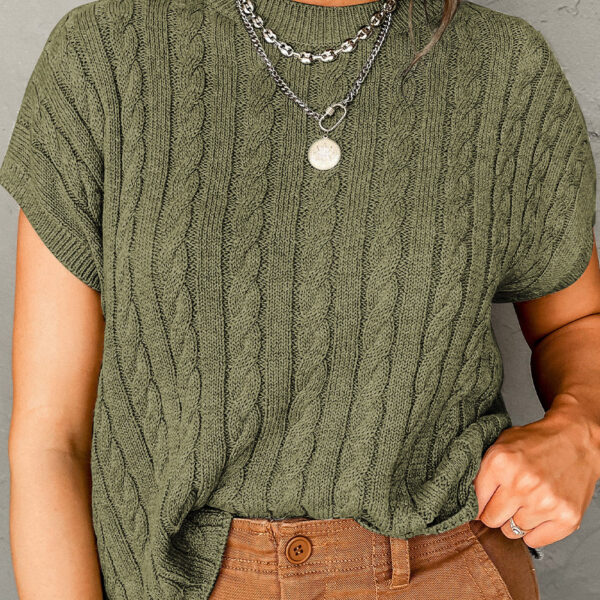 This short sleeve sweater is elegant and comfyThe cable knit texture makes this knitwear classicThe shortÂ wide sleeve design adds a casual romantic vibeThis sweater is quality and not easy to get out of shapeÂ