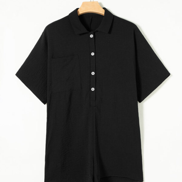 This women's romper comes in a solid color and features button closures