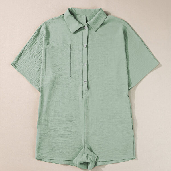 This women's romper comes in a solid color and features button closures