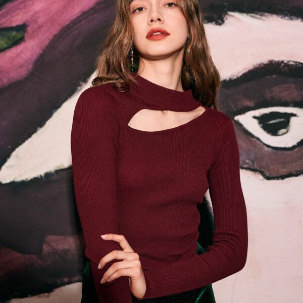 Details:- Cutout design- Crew neckline- Solid Color- Slim fitting- Casual- Cocktail & Party- SustainableFabric:This knit top is made of Viscose and Nylon.Description:Dress to impress with this knit top. In a slim-fitting silhouette