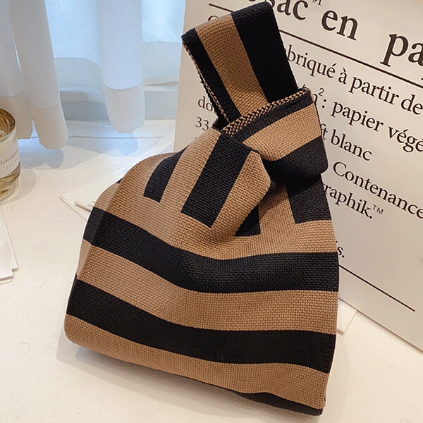 Knitting Checkerboard Zebra-Stripe Striped Bags Accessories Handbags Stripe Black Coffee-One_size SkuCY-!112630MaterialPolyester