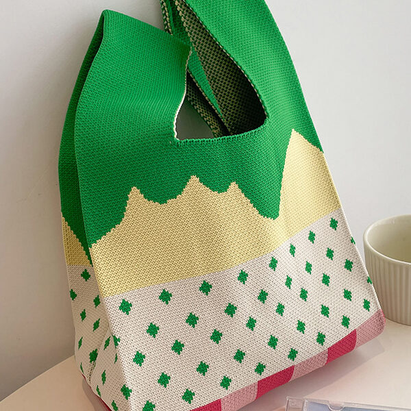 Polka-Dot Multi-Colored Checkerboard Woven Handbag Bags GREEN-One_size SkuCY-!115307MaterialPolyester FeatureCheckerboard