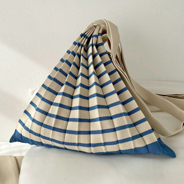Contrast Color Pleated Striped Woven Handbag BLUE-One_size SkuCY-!115250MaterialPolyester