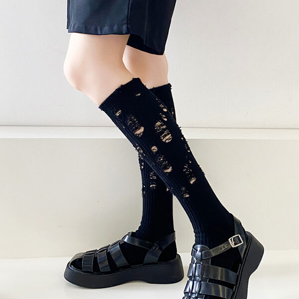 Fashion Hollow Solid Color Socks Accessories BLACK-One_size SkuCY-!110770MaterialCotton FeatureHollow