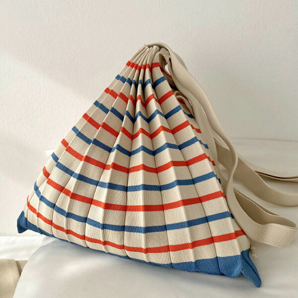 Contrast Color Pleated Striped Woven Handbag ORANGE BLUE-One_size SkuCY-!115250MaterialPolyester