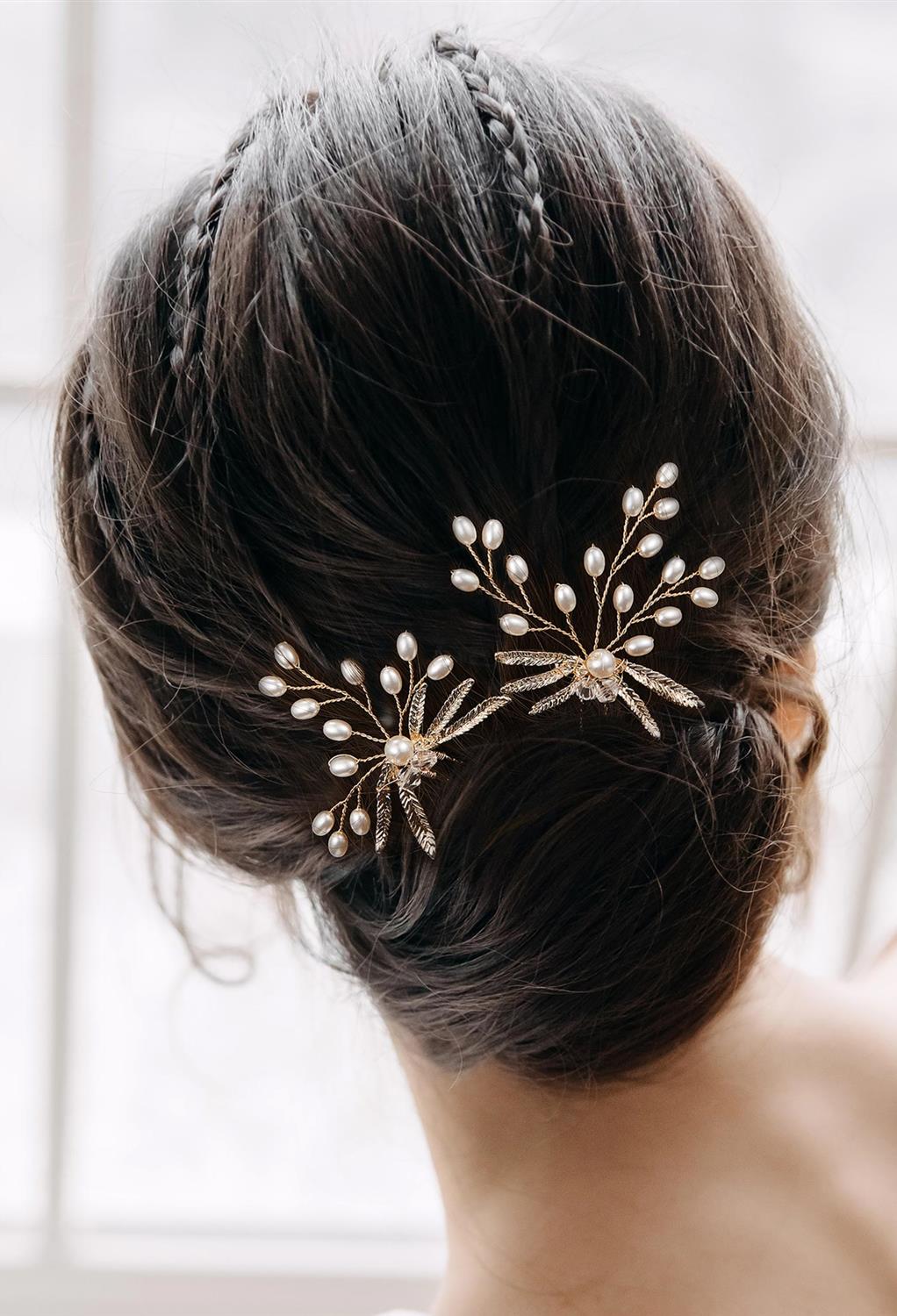 AW 2PCS Pearly Bridal Hair Pins