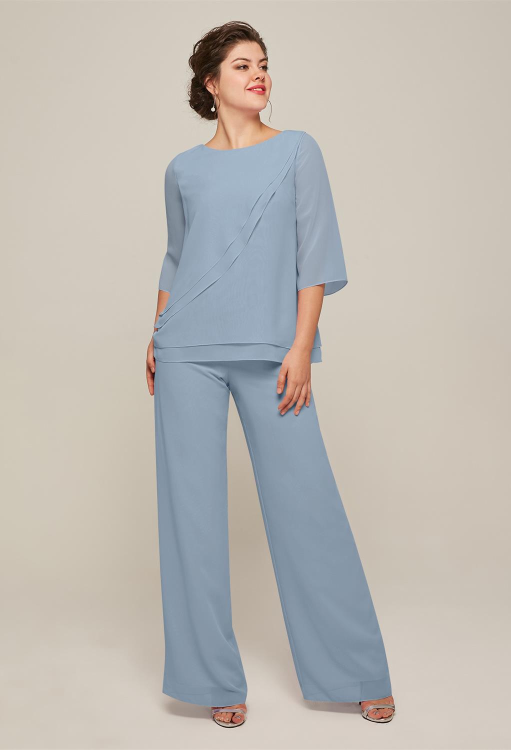 The Allison pantsuit is a flattering choice in outfit for a formal event or occasion. The wide flared legs of the pants are flattering and comfortable. Select your favorite color and add some great accessories. You'll fall in love with the casuall
