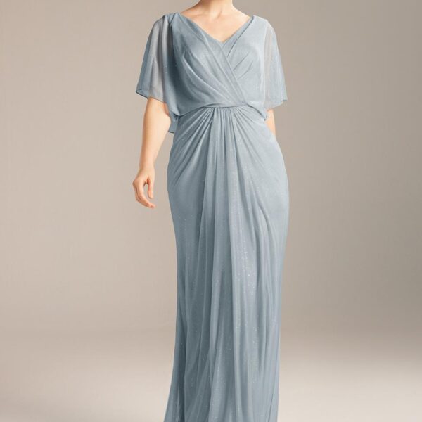 floor-length dress features butterfly strapless sleeves
