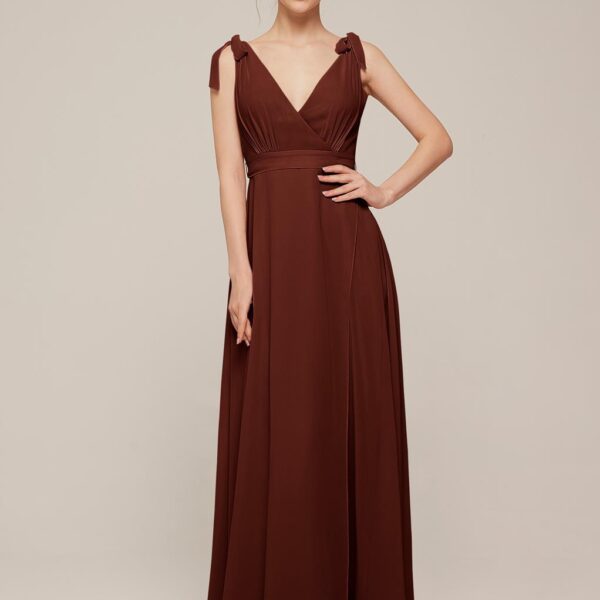 with its plunging neckline and floor-length elegance. The dress is available in a great selection of colors and sizes