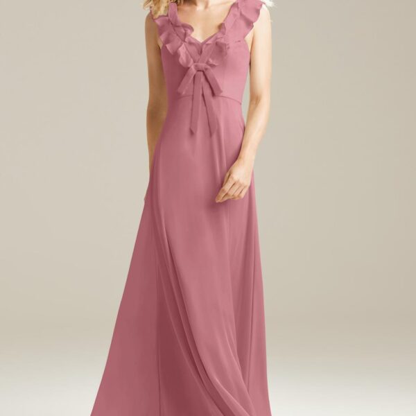 with a V-neck design that is flattering and flirty. The chiffon fabric of the dress will fall gracefully across your curves and will give you the elegant movement that you're looking for when you&#