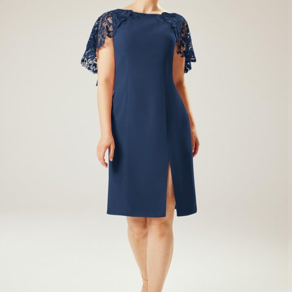The AW Hestia Dress is a chiffon mix blend for mature ladies who desire a lace-themed appearance. The AW Hestia Dress is knee lengthened hemline and a bateau neckline to match. It has a zipper to make it an easy fit and strapless short sleeves for unique