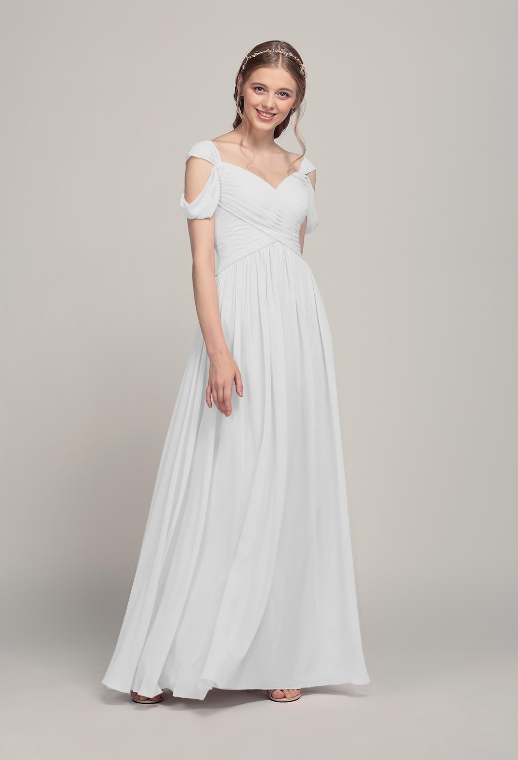 the Janette dress is a floor-length dress that will look radiant on a blushing bride. The design of the dress