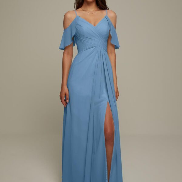 maid of honor or any lady who is in need of an elegant dress for a formal event. The V-neck is flattering