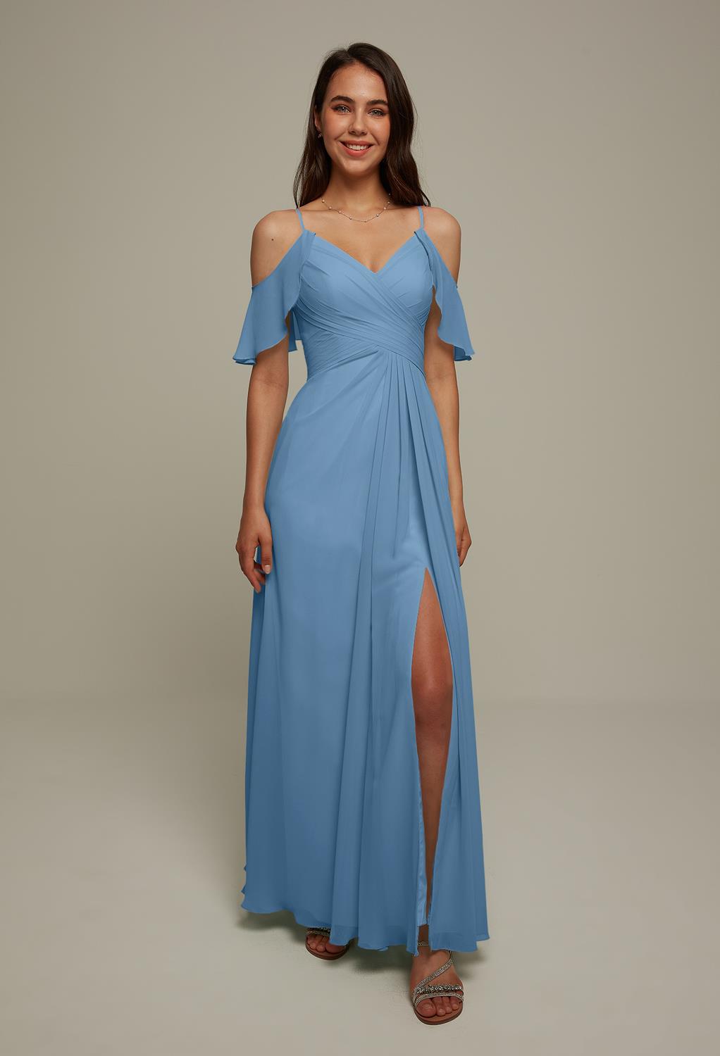 maid of honor or any lady who is in need of an elegant dress for a formal event. The V-neck is flattering