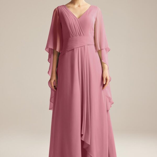 The flowing dress is made of chiffon and butterfly sleeves to make it a complete fashion statement. The ruch embellishment makes the dress looks more appealing. AW Josh dress features butterfly sleeves and is lined with a built-in bra. The V-neckline and