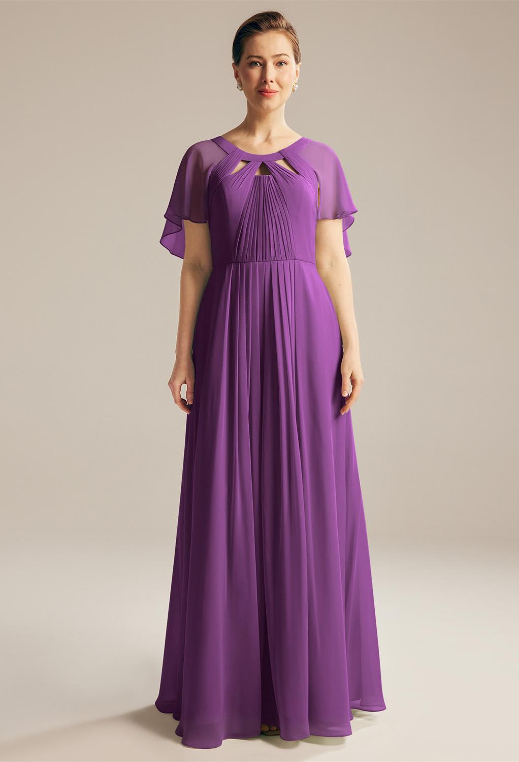 The AW Kay dress is embellished with ruching and crafted out of high-quality chiffon fabric. The jewel neckline and V- line gives the dress a beautiful argument. The flowing dress features strapless design and it's lined with a built-in bra. The z