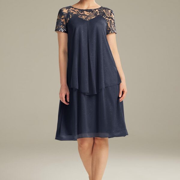 Rock every occasion nicely with the AW Kathryn dresses. The dress is made of glitter mesh and sequin designs. The knee-length dress is an A-line silhouette with overlapping. The bateau neckline and cap sleeves and completely lined with a built-in bra to g