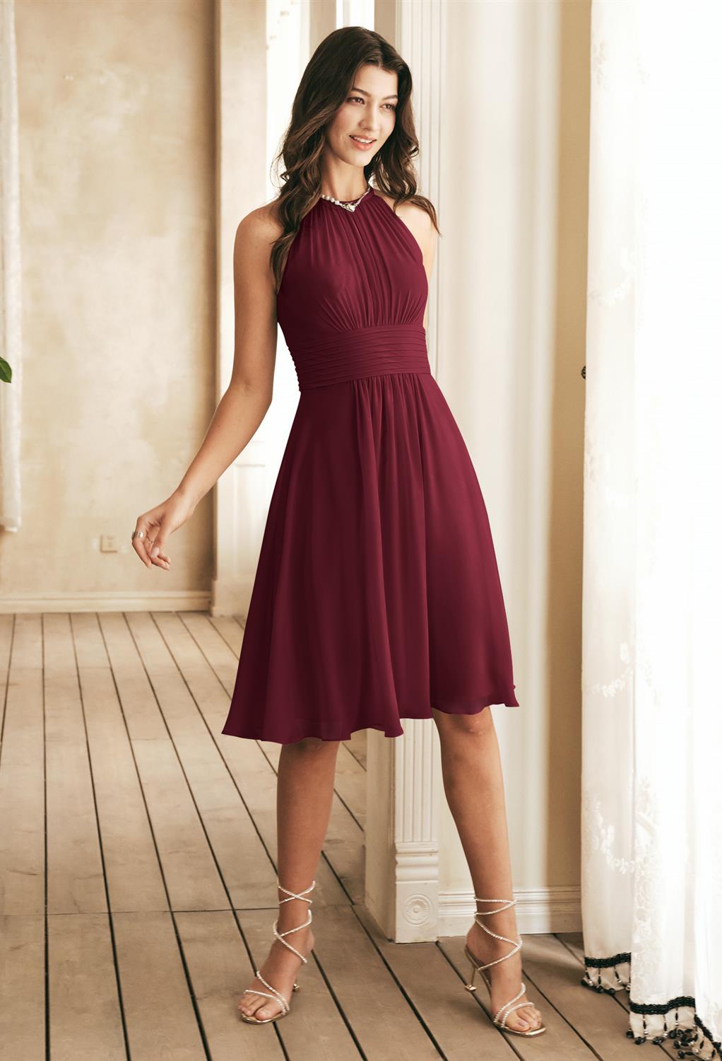 the Keziah dress is a romantic choice for todayu2019s trendy bridesmaid. The knee-length is flirty and charming and will give you the movement you want with every step that you take. The bared shoulders look is a