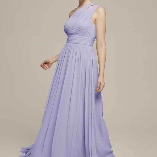while the pleats of the skirt add easy movement to the dress. The dress looks stunning in a lilac color but looks equ