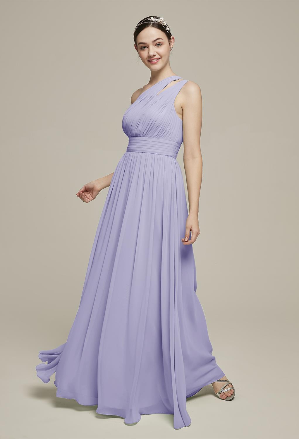 while the pleats of the skirt add easy movement to the dress. The dress looks stunning in a lilac color but looks equ