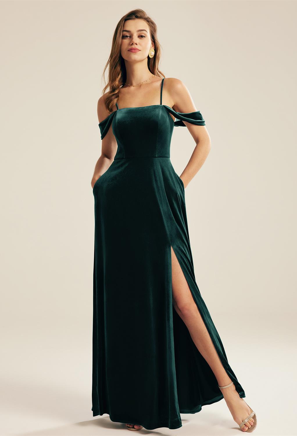 statement bridesmaid dress designed with a high-quality velvet material that will have your girls impressively serving u2018pretty bridesmaidsu2019 looks with the beautiful bride. This A-line