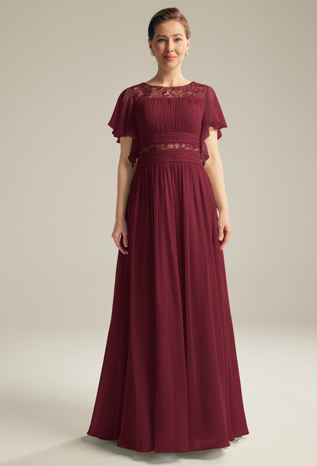 There is no better way to rock that classy mom vibe than with an AW Marion dress. Designed with butterfly sleeves and an A-line body outline. The flowing gown is made from chiffon and lined with a built-in bra. The jewel neckline makes it a lovely style.