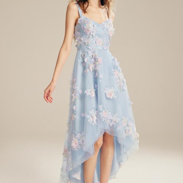 boasting a romantic sweetheart neckline and a captivating hi-lo hemline for a truly unforgettable look.