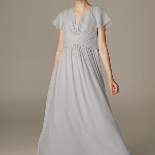 age-appropriate and purely pretty.The Nesat dress is a lovely choice that offers flattering butterfly sleeves and a sweet neckline that is flattering.Wear her hair up and off of