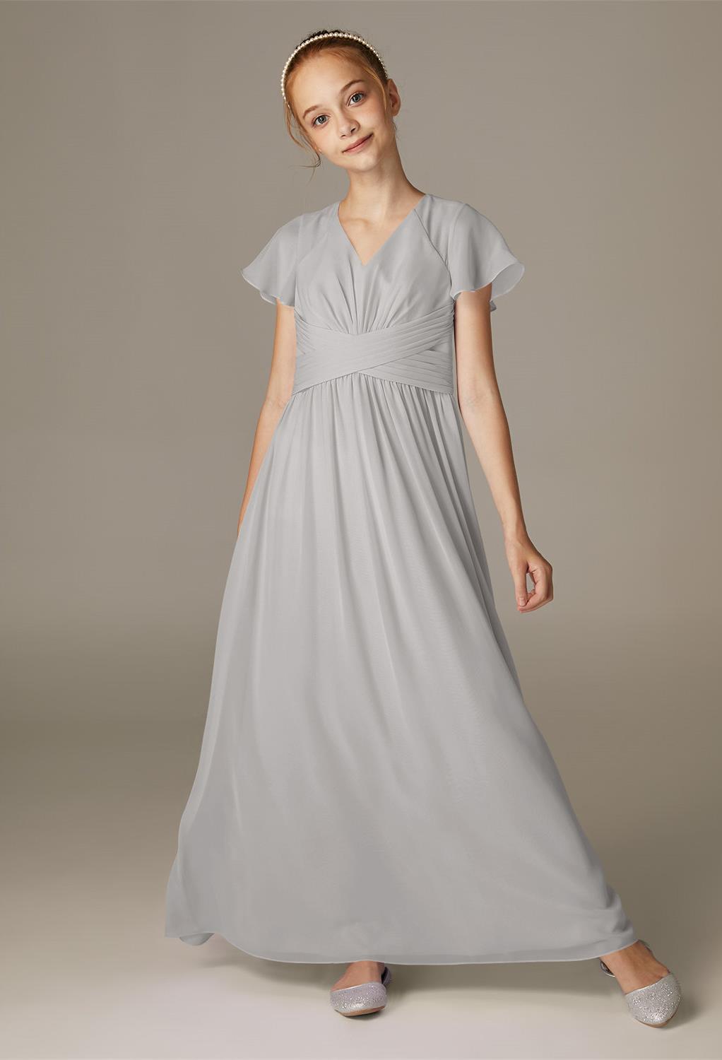 age-appropriate and purely pretty.The Nesat dress is a lovely choice that offers flattering butterfly sleeves and a sweet neckline that is flattering.Wear her hair up and off of