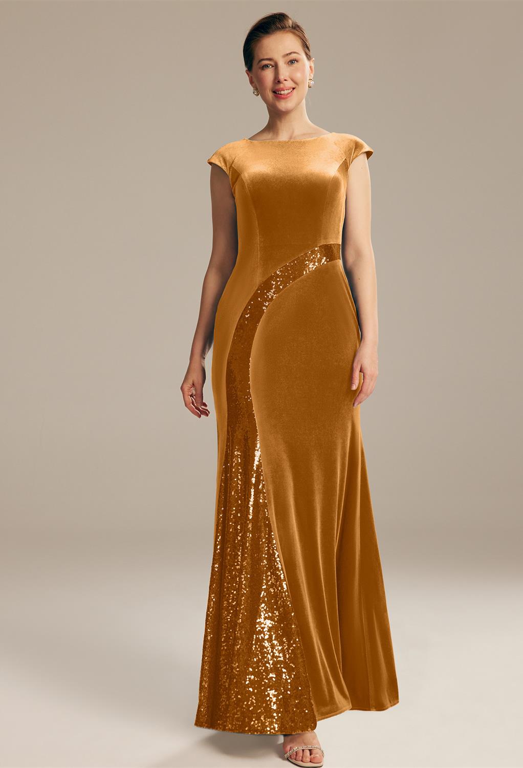 AW Papaya dress is a chic and glamorous velvet dress for moms. A dress was full of royal aura and fine luxury. This exquisite evening wear is embellished with sparkling sequin embellishment across its body for a glamorous spice. It is a floor length dress