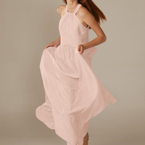 to produce a darling look that is simply perfect for your young bridesmaid or little flower girl.The halter neckline is flattering and sweet