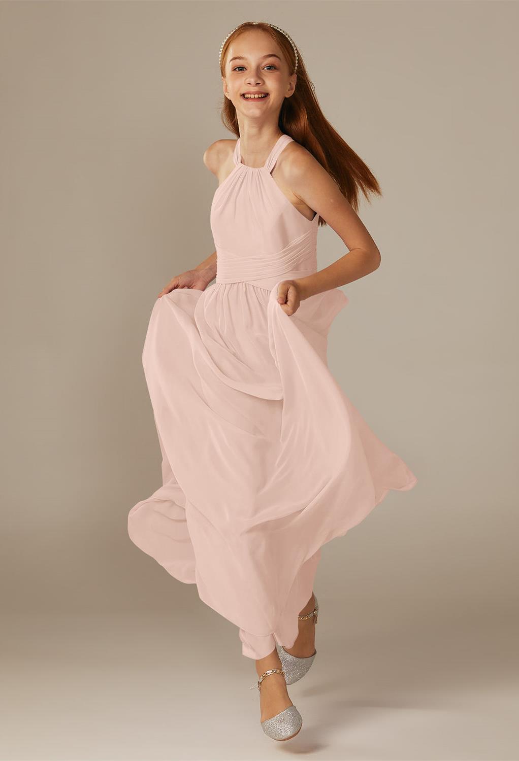 to produce a darling look that is simply perfect for your young bridesmaid or little flower girl.The halter neckline is flattering and sweet