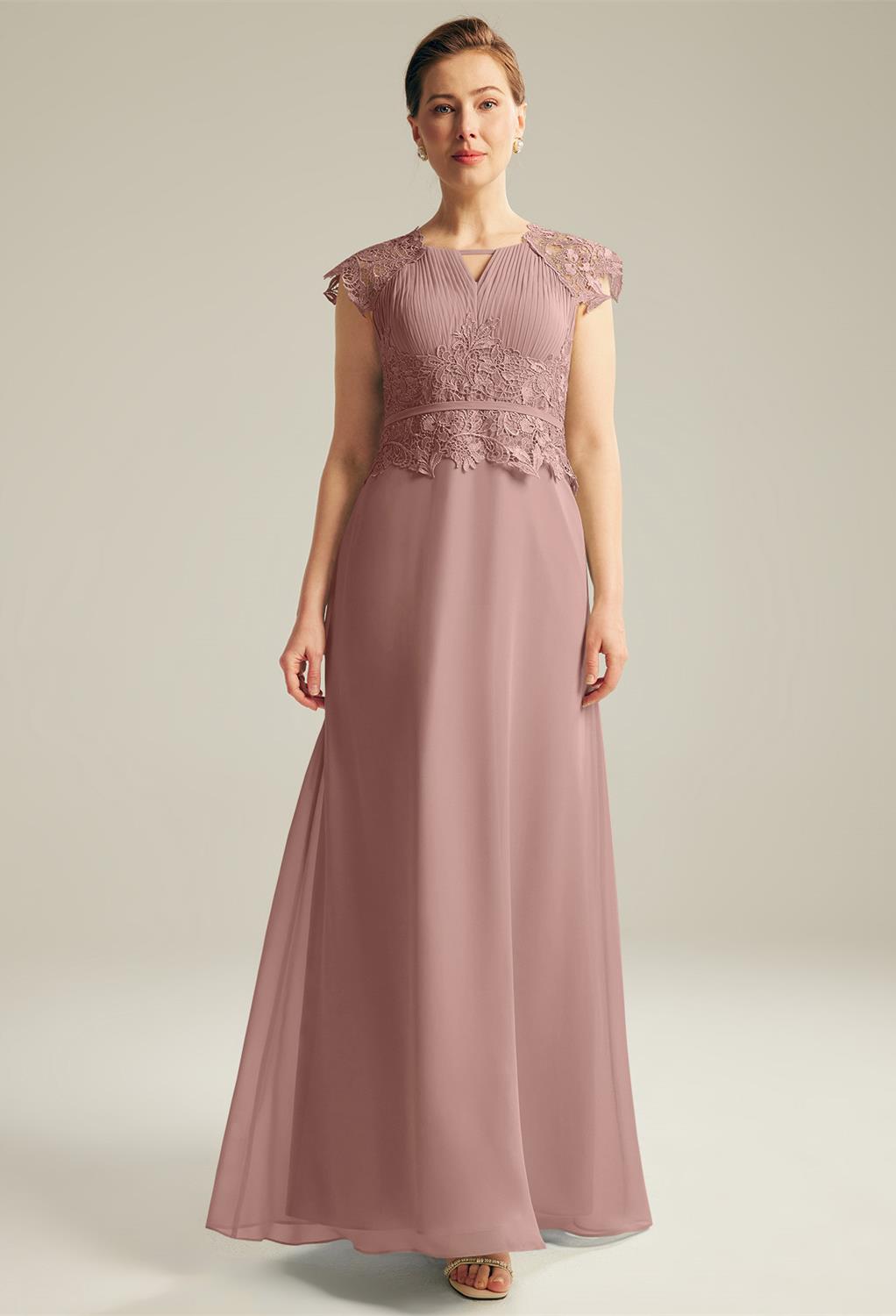Grace that event with the stylish Aw Rhea dress made of high-quality chiffon fabric. The dress brings out elegance from simplicity. Made with the A-line body outline with the jewel neckline to make it gorgeous. The long dress has cap sleeve features and i