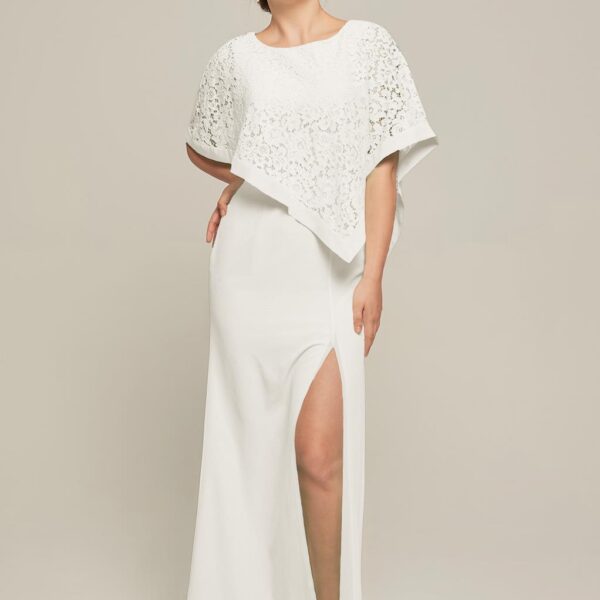 The Rosalee dress is a beautifully designed choice that offers flirty lace. The thigh length slit in the dress is a romantic touch that you'll fall in love with. This dress is the perfect option for the maid of honor or even for the mother of the
