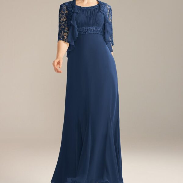 ankle-length lace dress. The detachable