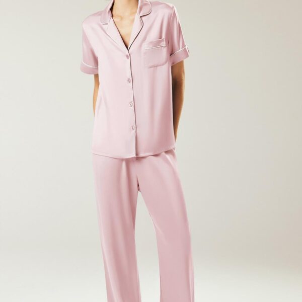 this set features a sleek design perfect for lounging or sleep. Indulge in the silky feel and elevate your relaxation routine with this elegant ensemble.