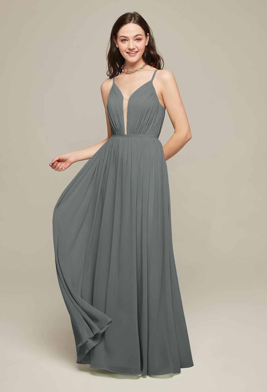 The A-line design of the Yvette dress makes it a flattering choice for any lady. The pleats and plunging neckline combine with the thigh-length split to add a romantic charm that you'll completely fall in love with. The dress is offered in a numbe