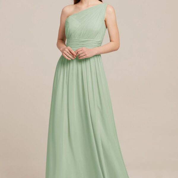 the Grace is a gorgeous floor-length chiffon gown that offers pretty pleats and an A-line silhouette. Select your favorite from a number of dazzling color option