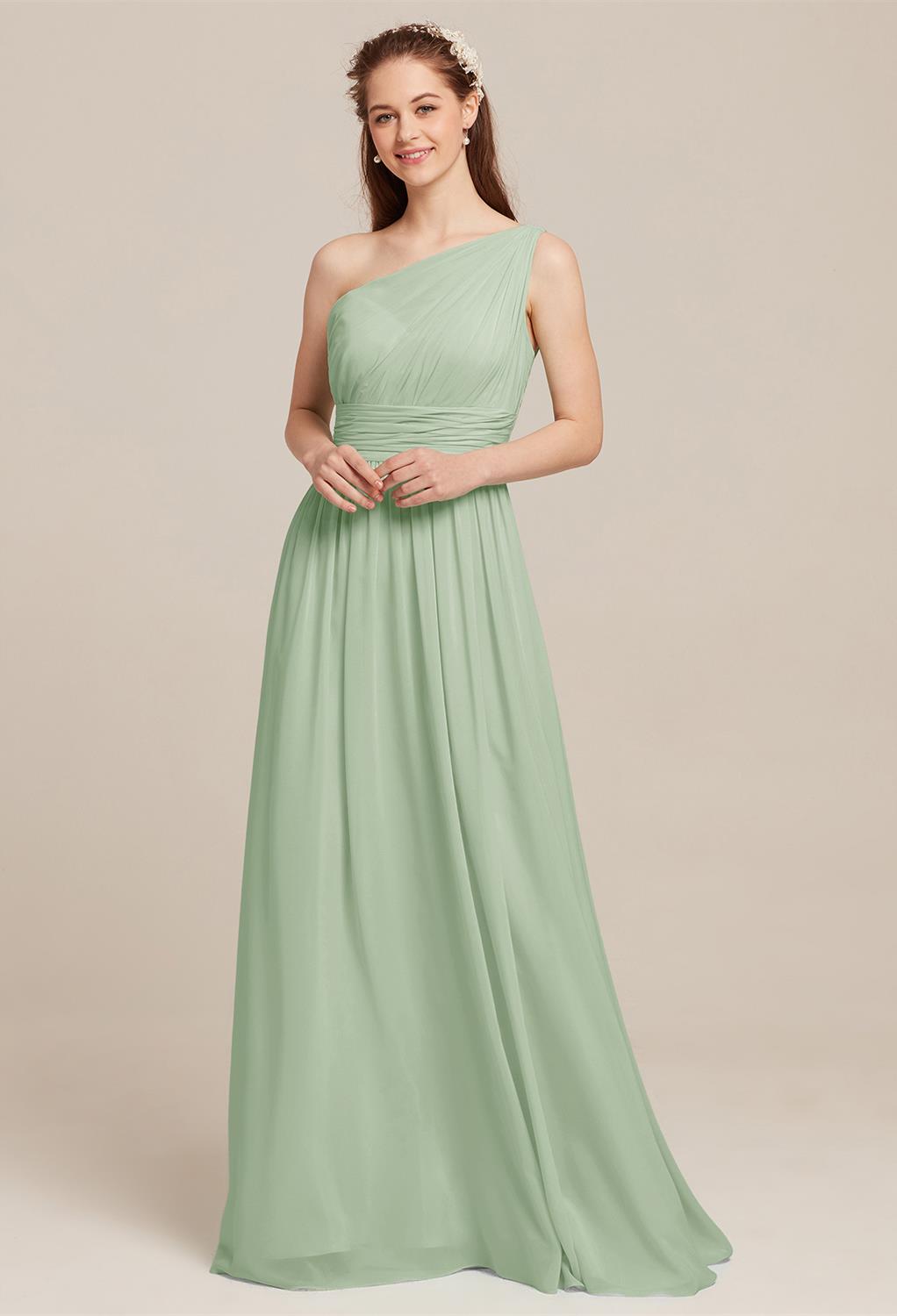 the Grace is a gorgeous floor-length chiffon gown that offers pretty pleats and an A-line silhouette. Select your favorite from a number of dazzling color option