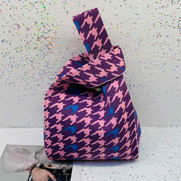 Cute Houndstooth Contrast Color Woven Handbag Bags PURPLE-One_size SkuCY-!116629MaterialPolyester LiningPolyester FeatureHoundstooth